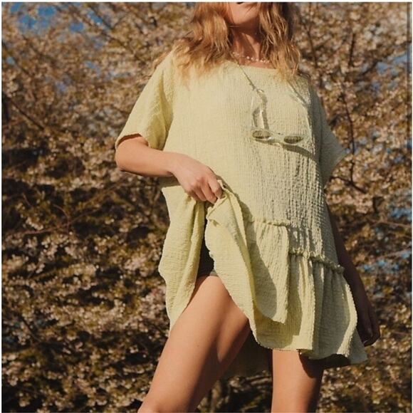 Free People Beach Marni Oversized Mini Tunic Dress Pastel Green Size Medium - Picture 1 of 7